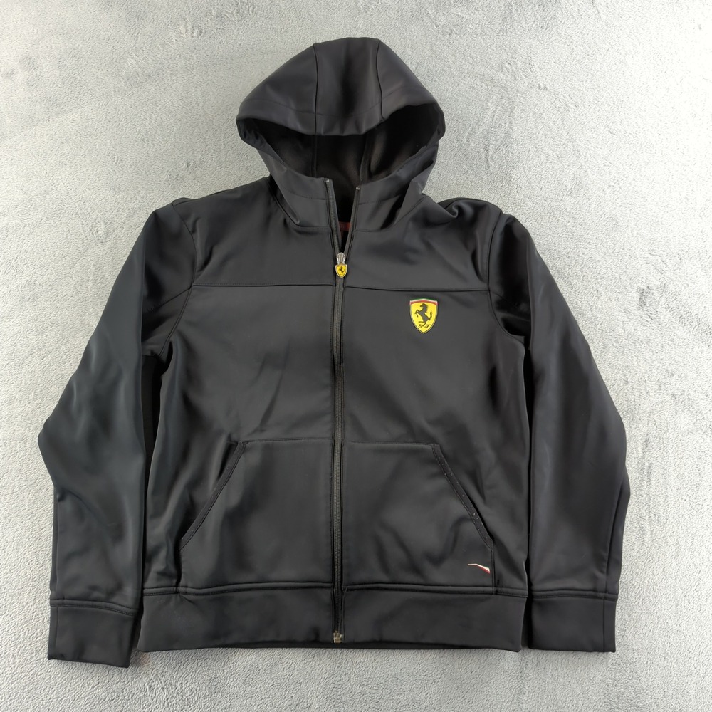 Ferrari Softshell Jacket Mens Small Black Zip Up Hoodie Maranello Italy Racing